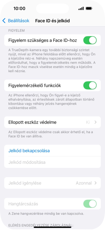 Válaszd a Jelkód bekapcsolása lehetőséget, és írj be kétszer egymás után egy tetszőleges képernyőzárkódot.
