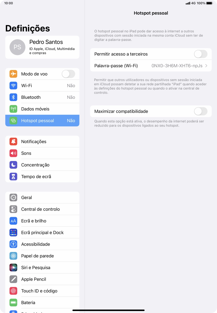 Prima Palavra-passe (Wi-Fi) e introduza a password pretendida.