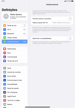 Prima Palavra-passe (Wi-Fi) e introduza a password pretendida.