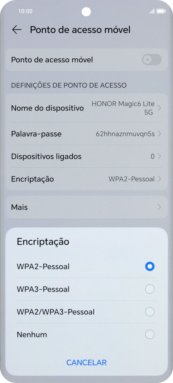 Prima WPA3-Personal para proteger o hotspot Wi-Fi com uma password.