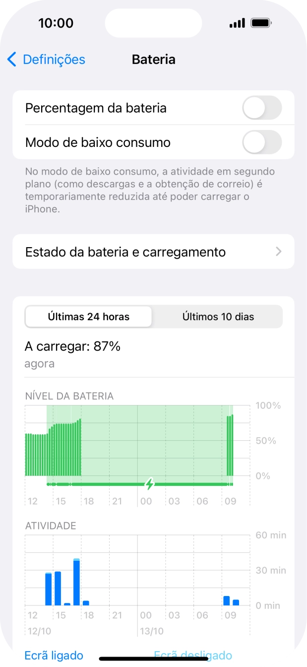 Prima Estado da bateria e carregamento.