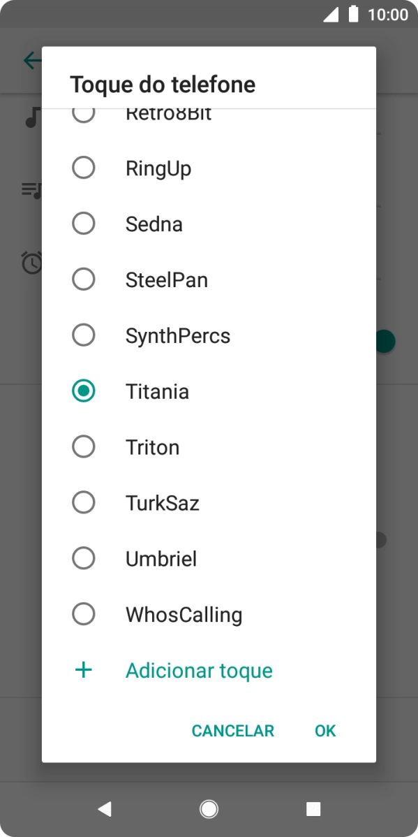 Prima Adicionar toque e vá até ao tom de toque pretendido.