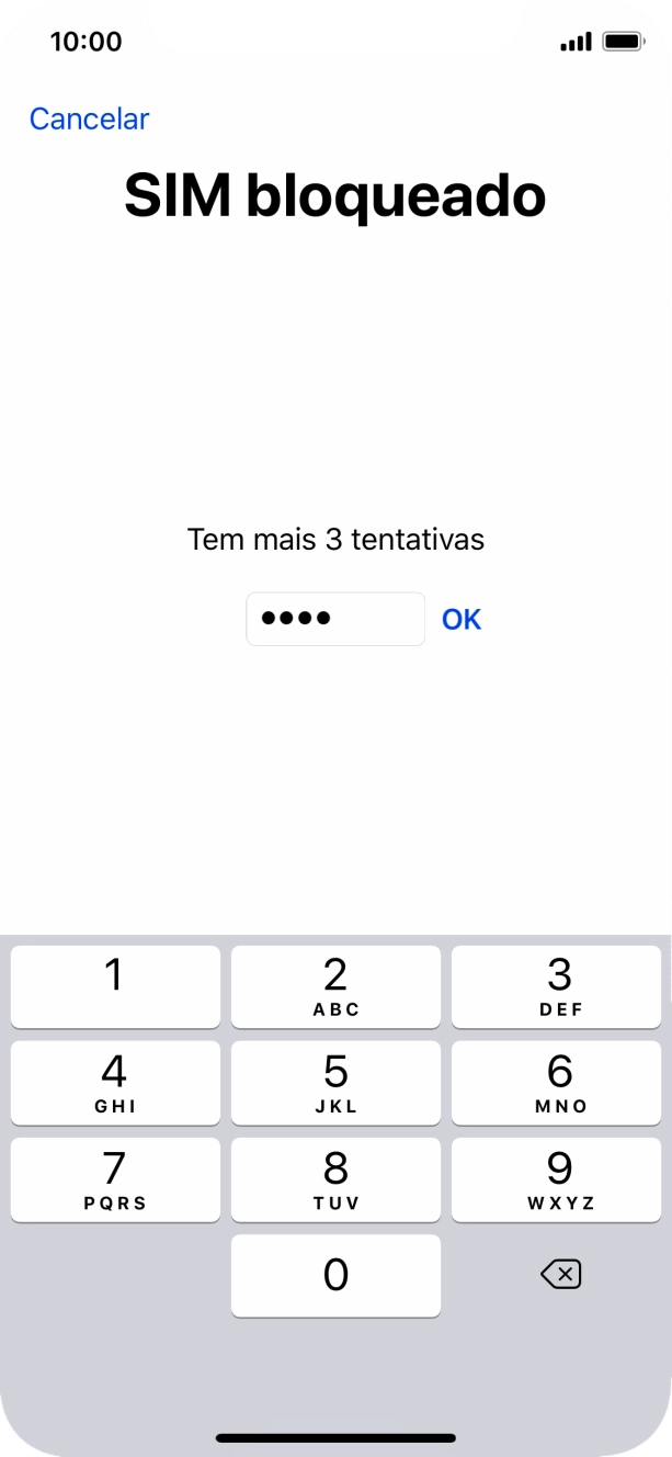 Se o cartão SIM estiver bloqueado, deve introduzir o código PIN e premir OK.