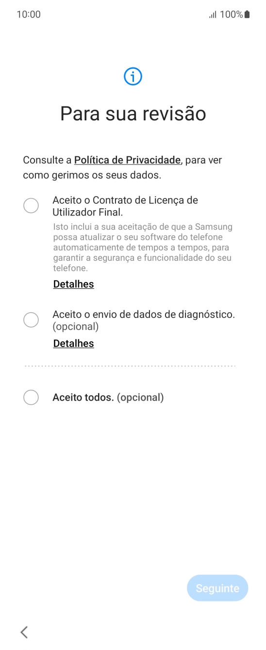 Prima o campo ao lado das definições pretendidas para as selecionar.