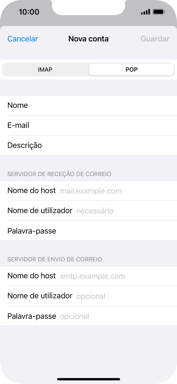 Prima Nome do host e insira pop.vodafone.pt.