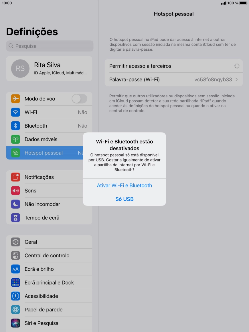 Se o Wi-Fi estiver desativado, prima Ativar Wi-Fi e Bluetooth.