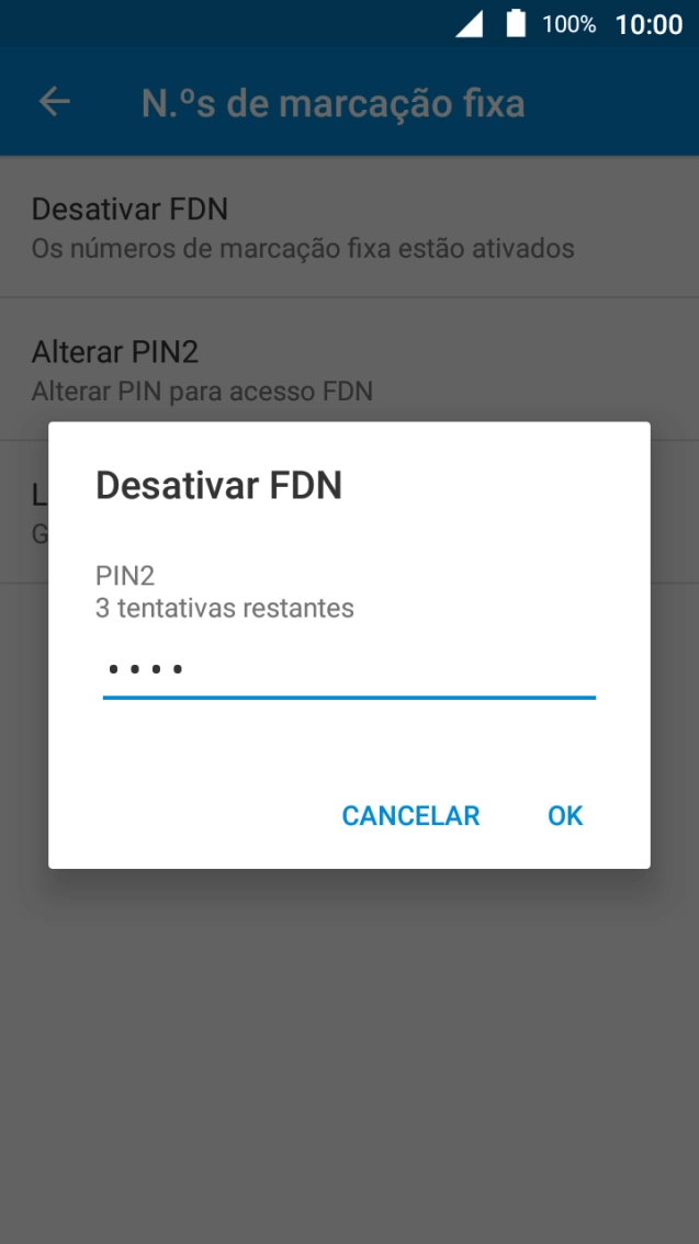 Introduza o código PIN2 e prima OK.