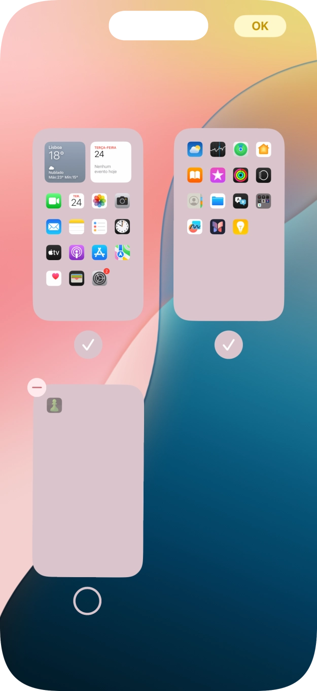 Prima o ícone de apagar junto do ecrã inicial pretendido.