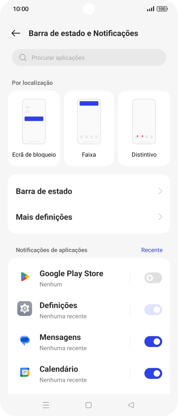 Prima o indicador junto às apps pretendidas para ativar ou desativar a função.