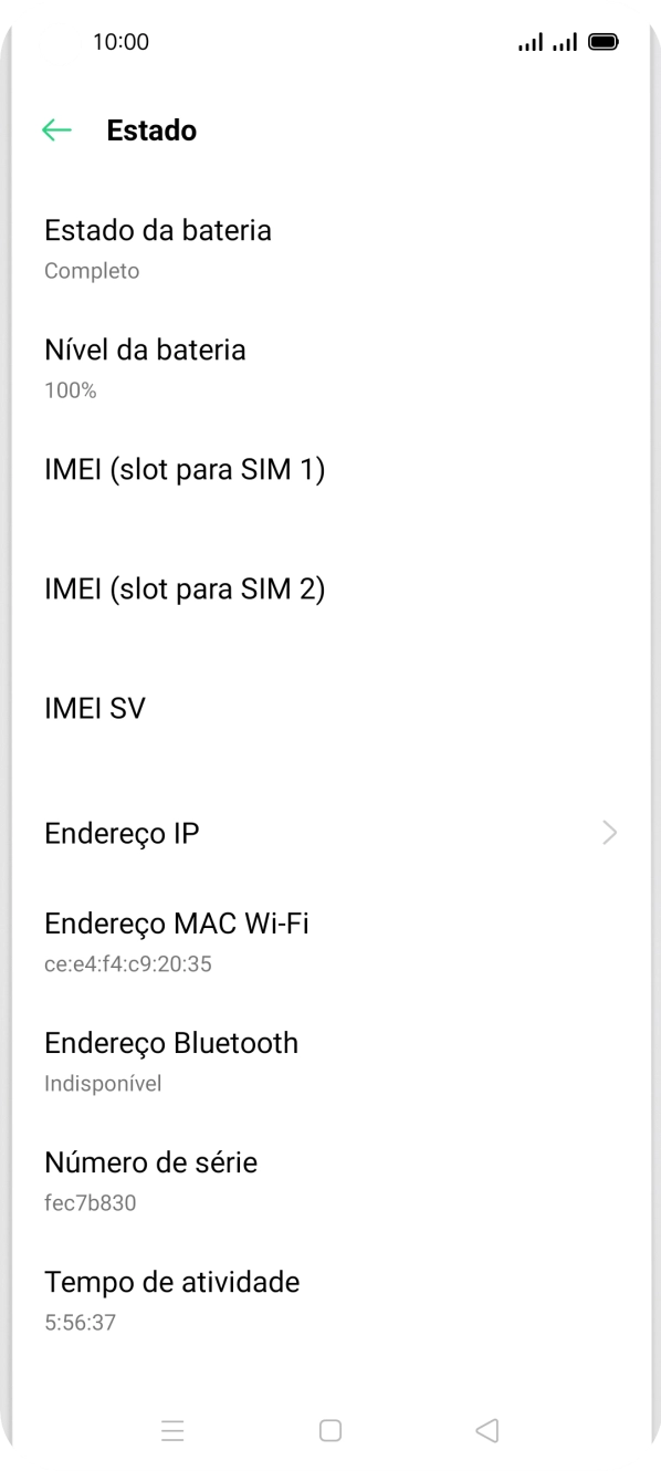 O código IMEI é mostrado no ecrã.