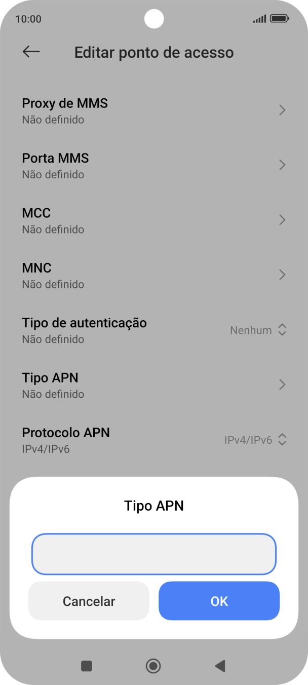 Introduza default e prima OK.