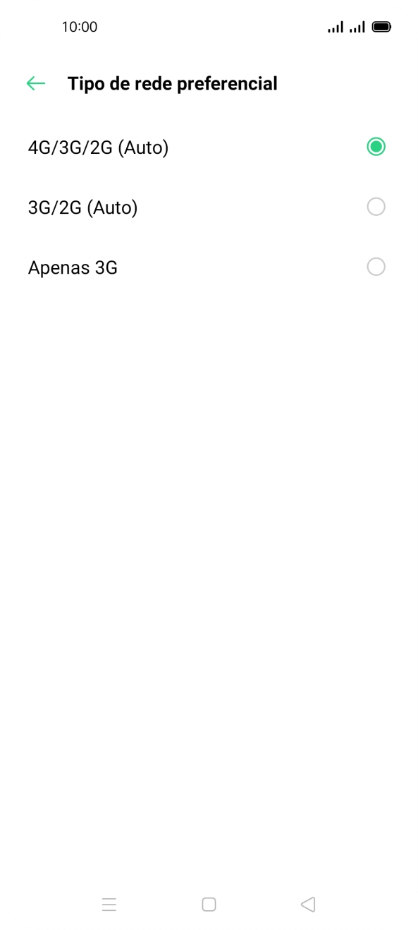 Prima o tipo de rede pretendido.