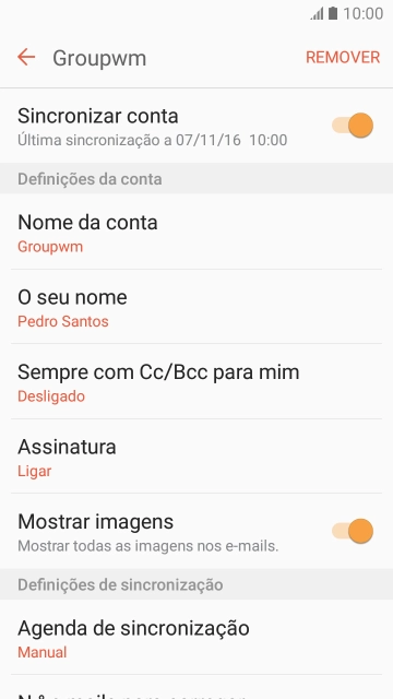 Prima Sincronizar conta para ativar a função.