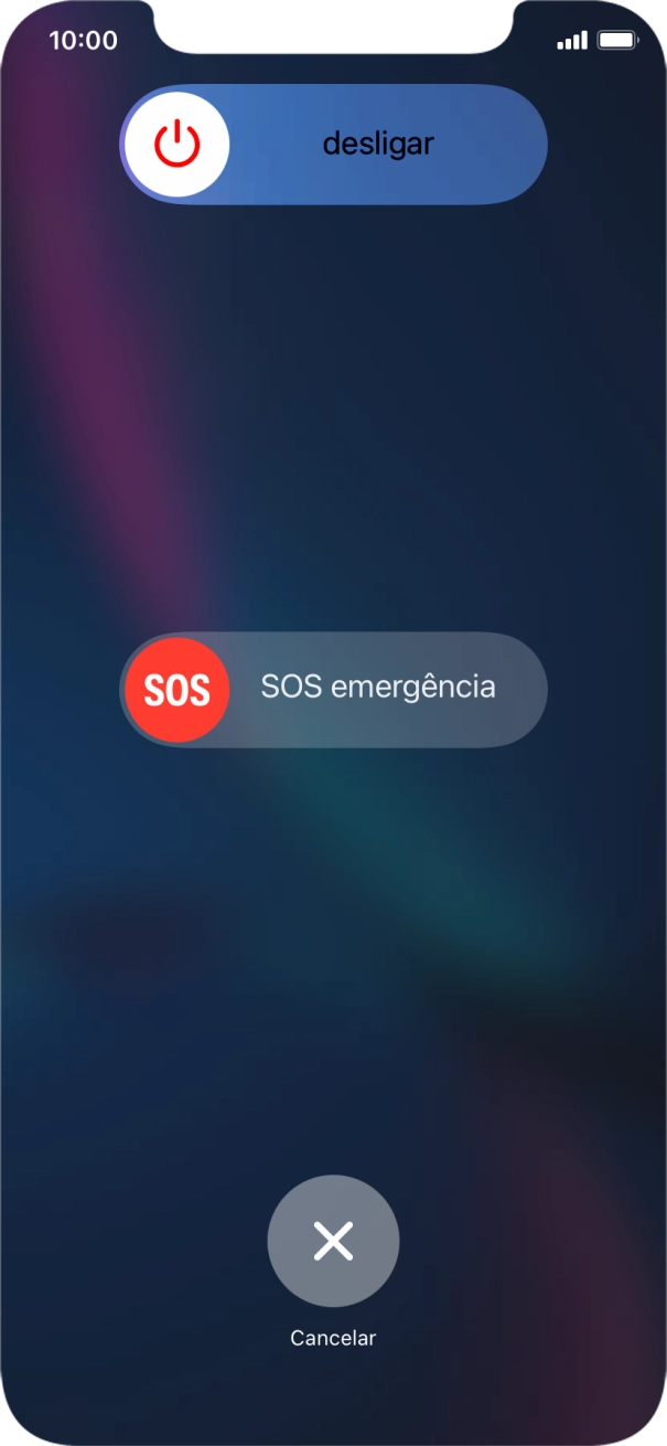 Prima o ícone para desligar e arraste-o para a direita.