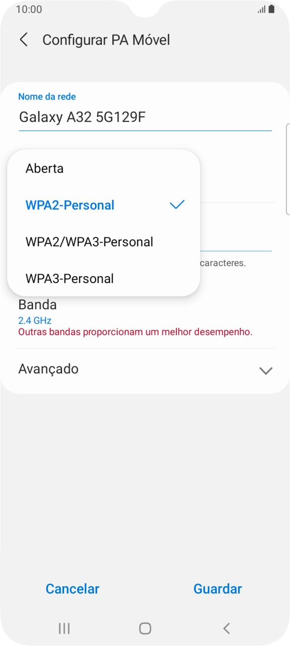 Prima WPA3-Personal para proteger o hotspot Wi-Fi com uma password.