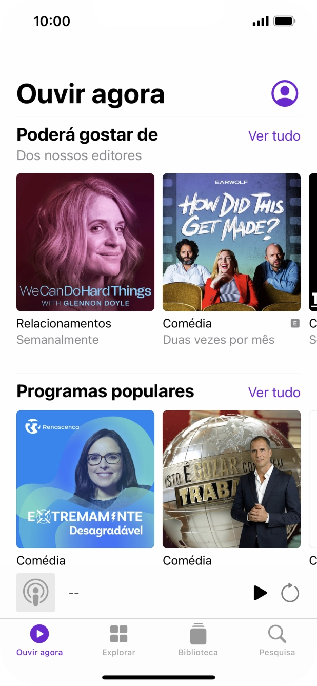 Para voltar ao ecrã inicial, deslize o dedo de baixo para cima a partir da base do ecrã.