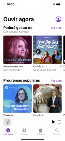 Para voltar ao ecrã inicial, deslize o dedo de baixo para cima a partir da base do ecrã.