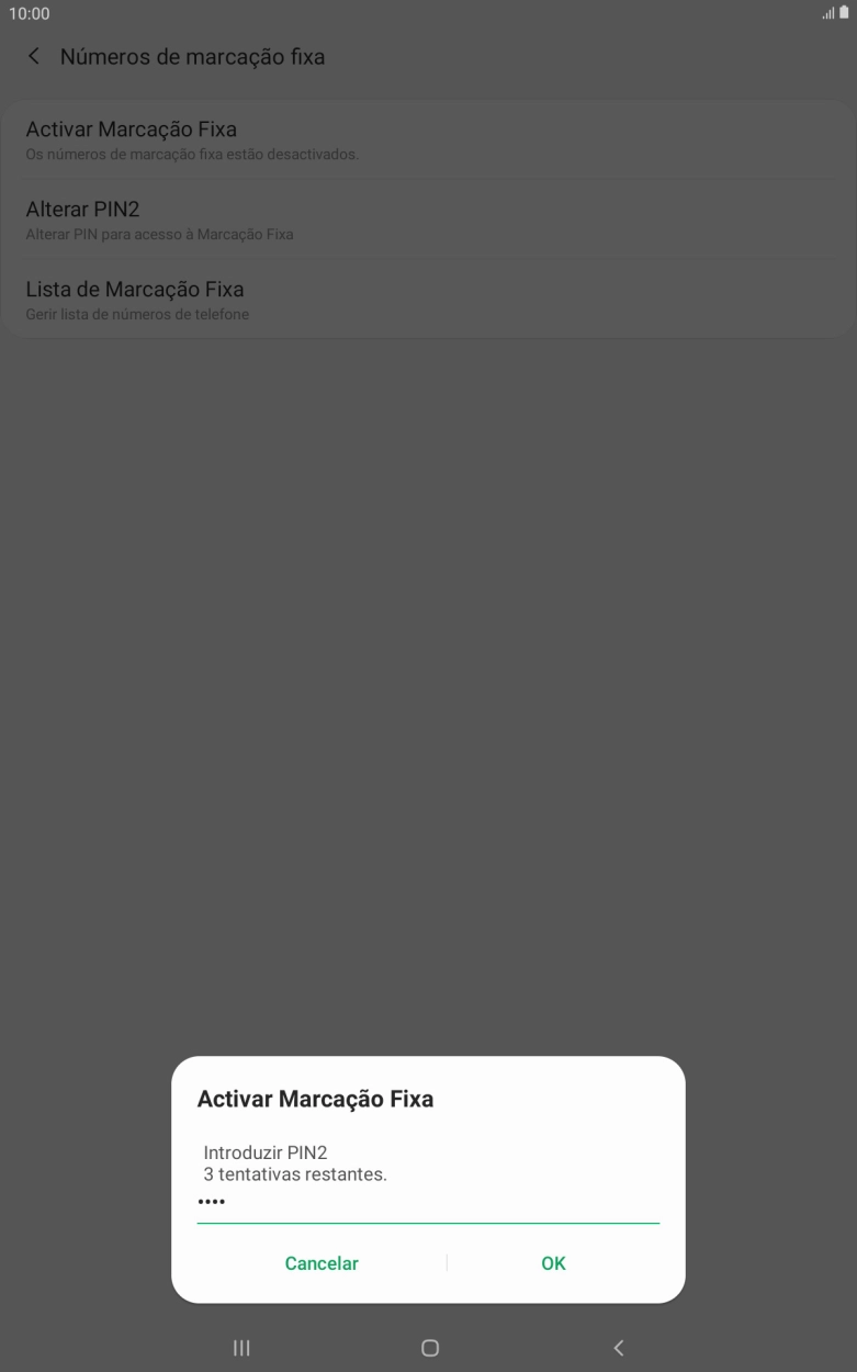 Introduza o código PIN2 e prima OK.