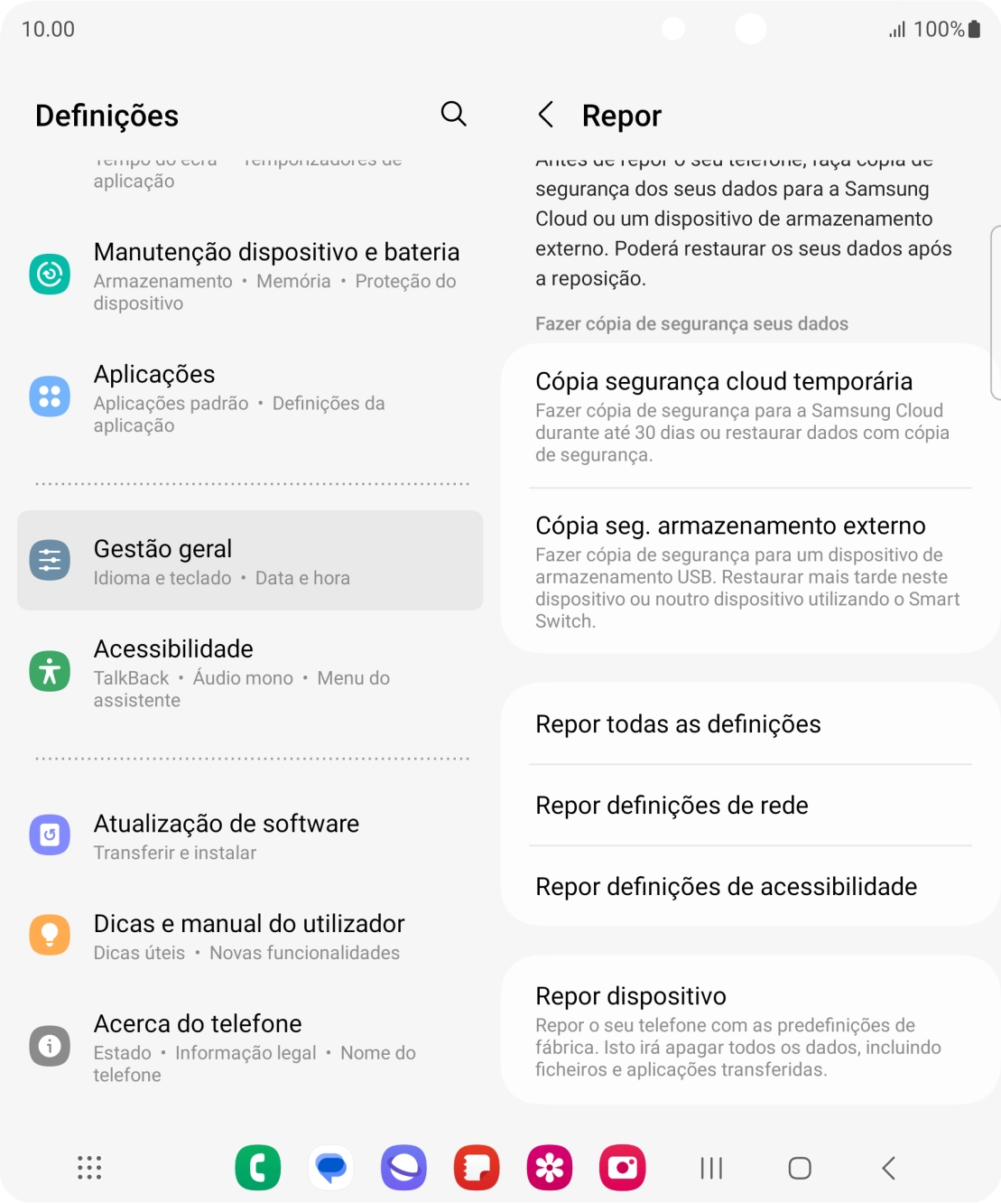 Prima Repor definições de rede.