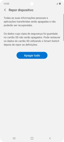 Prima Apagar tudo. Aguarde um momento enquanto o telefone restabelece as definições originais. Siga as indicações no ecrã para configurar o telefone de modo que este fique pronto a ser utilizado.