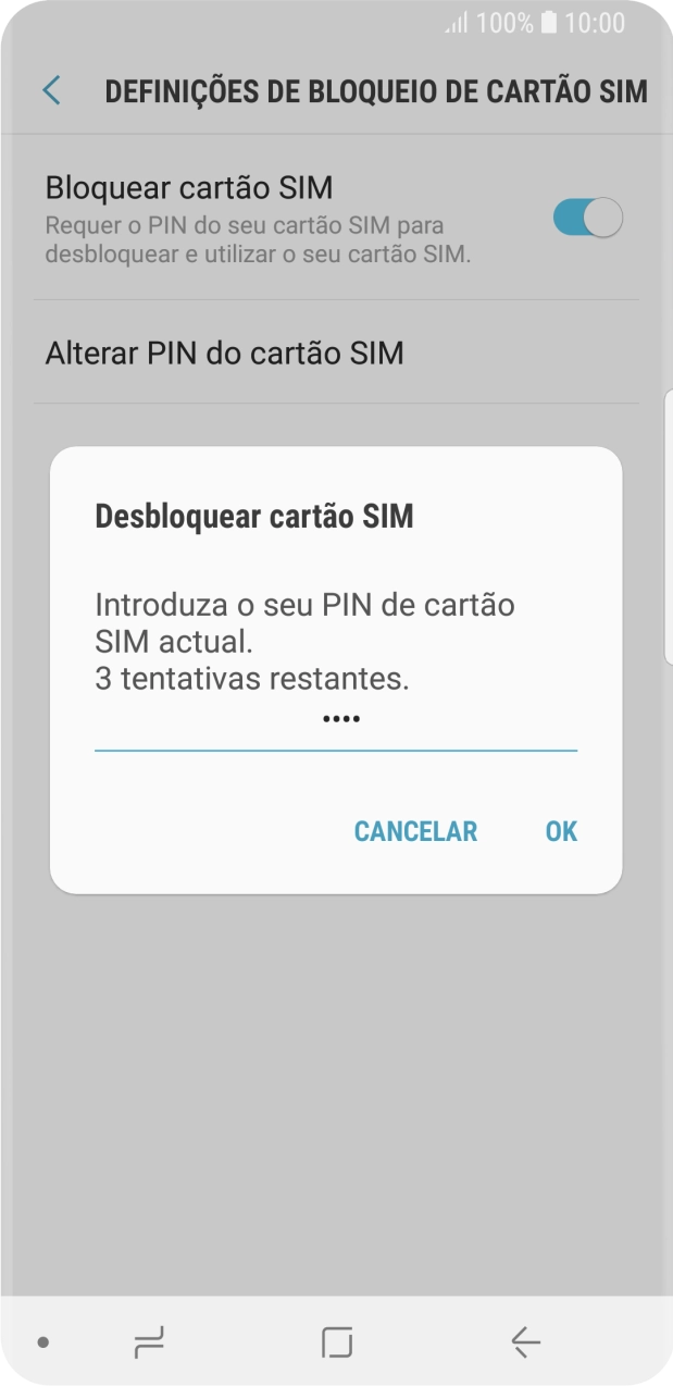Introduza o seu código PIN e prima OK.