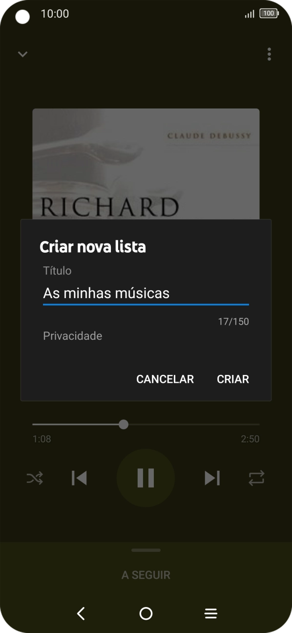 Introduza o nome pretendido para a lista de reprodução e prima CRIAR.