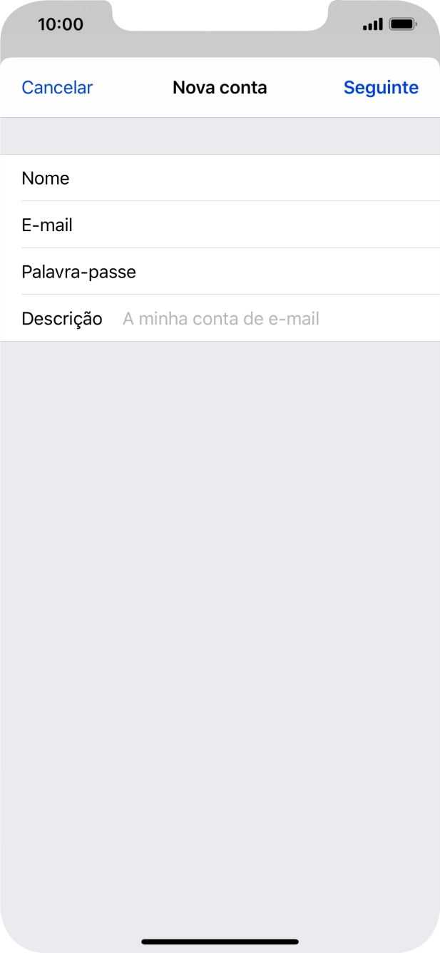 Prima Descrição e introduza o nome pretendido da conta de e-mail.
