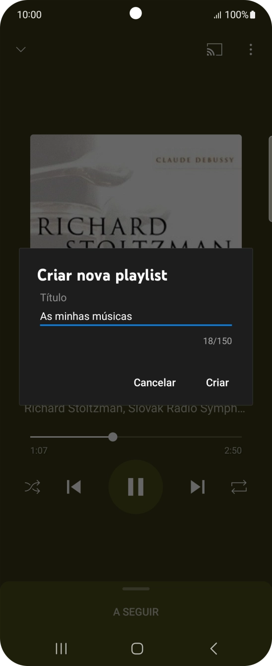 Introduza o nome pretendido para a lista de reprodução e prima Criar.