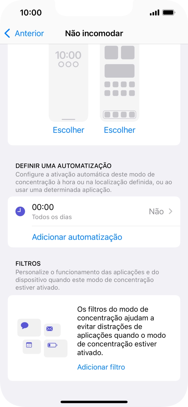 Prima Adicionar automatização e siga as indicações no ecrã para escolher as definições para ativação automática da função 