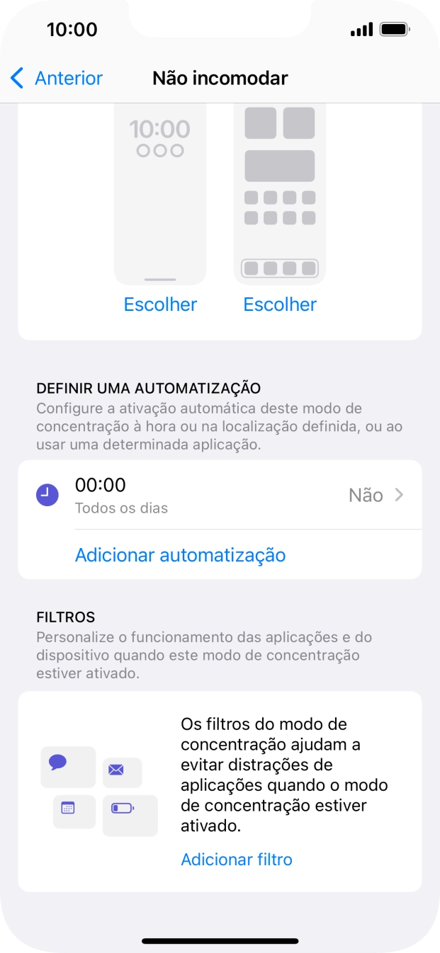 Prima Adicionar automatização e siga as indicações no ecrã para escolher as definições para ativação automática da função 