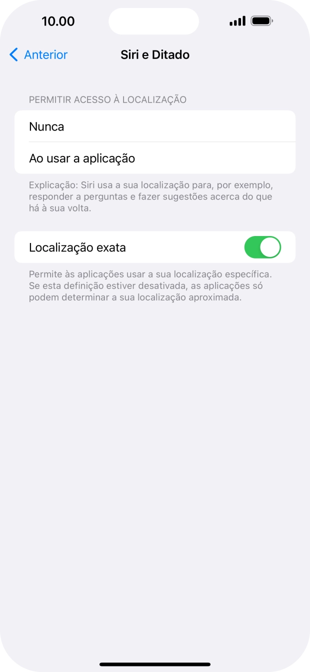 Prima a definição pretendida para ativar ou desativar a função.