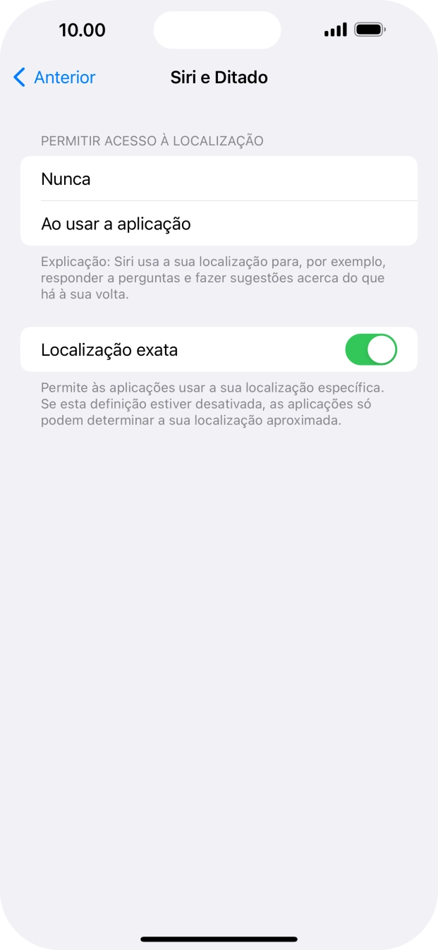 Prima a definição pretendida para ativar ou desativar a função.