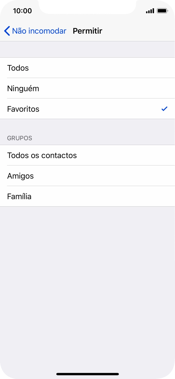 Prima as definições pretendidas para escolher quais os contactos que lhe podem ligar quando a função 