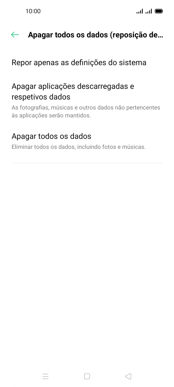 Prima Apagar todos os dados.