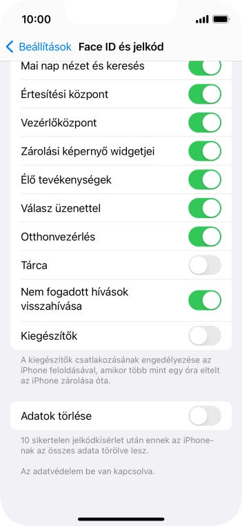 Kattints az „Adatok törlése” melletti csúszkára a funkció be- vagy kikapcsolásához.
