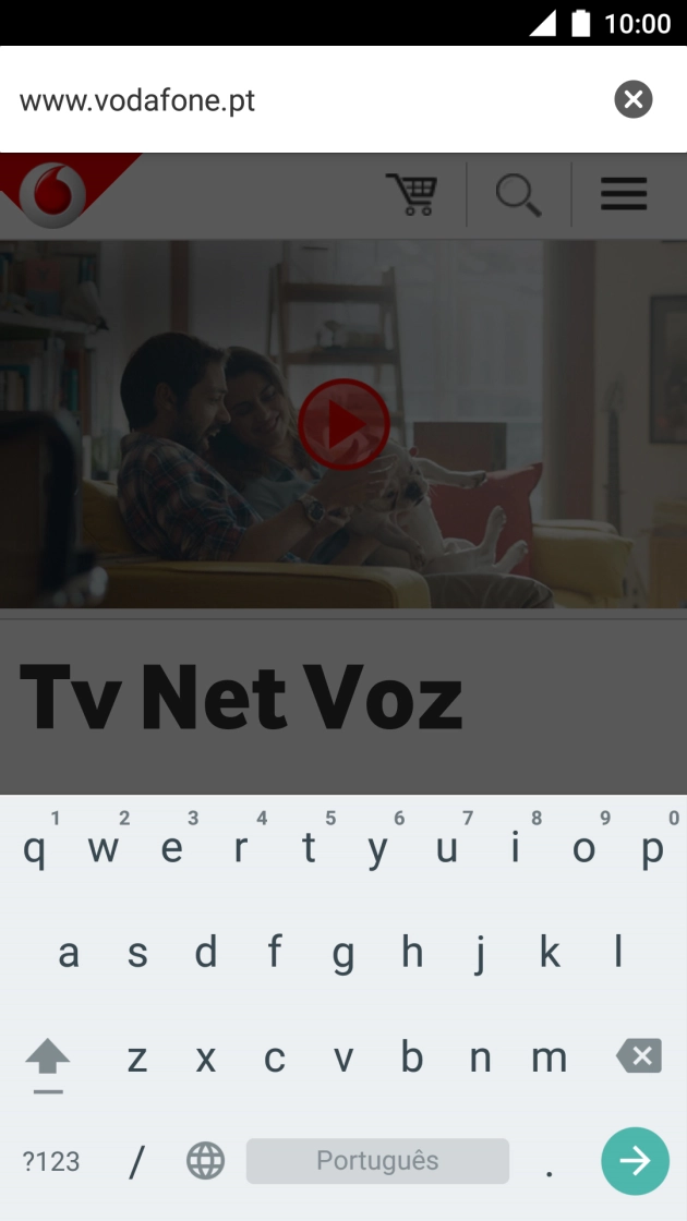 Introduza o endereço da página de Internet pretendida e prima a seta para a direita.