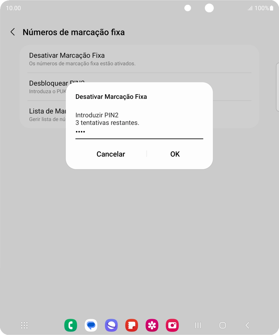 Introduza o código PIN2 e prima OK.