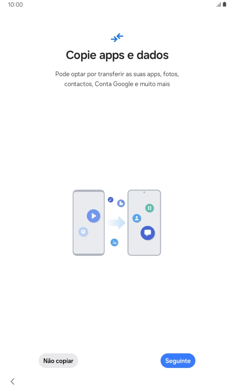 É possível transferir conteúdo de outro dispositivo quando o tablet for ativado antes da primeira utilização e quando o tablet tiver sido reiniciado. Quando esta imagem for mostrada no ecrã, o tablet está pronto para transferir conteúdo de outro dispositivo.