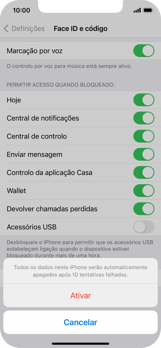Se ativar a função, prima Ativar.