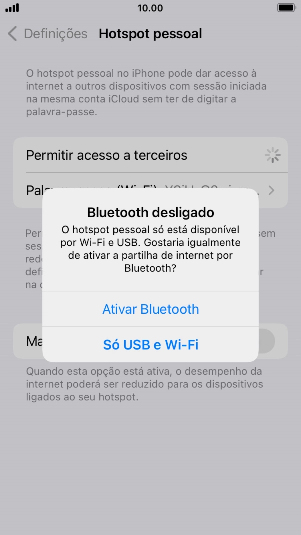 Se o Wi-Fi estiver ativado, prima Só USB e Wi-Fi .