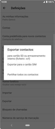 Prima Exportar para o cartão SIM.