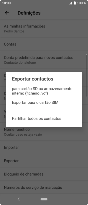 Prima Exportar para o cartão SIM.