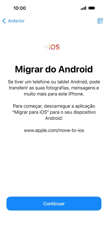 Antes de ser possível transferir conteúdo para o seu telefone, é necessário instalar a app 