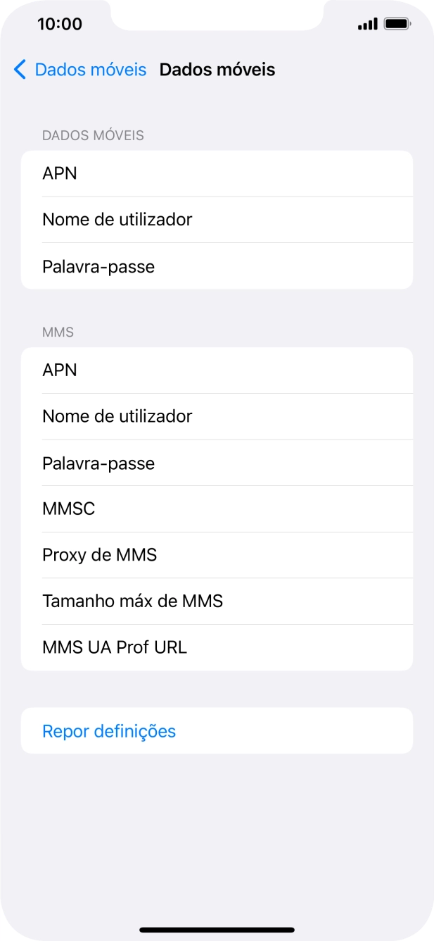 Prima APN e insira net2.vodafone.pt.