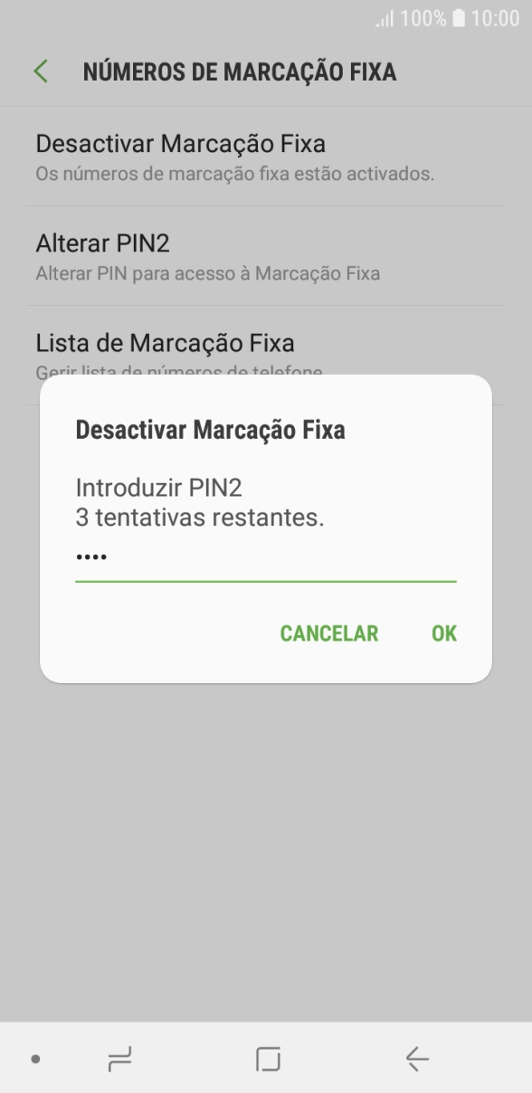 Introduza o código PIN2 e prima OK.