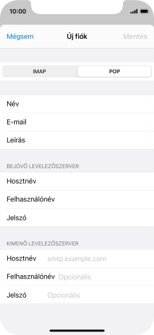 Kattints a Hosztnév mezőre, és írd be az e-mail szolgáltatód kimenő szerverének a nevét.