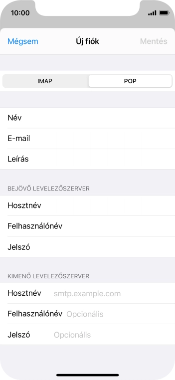Kattints a Hosztnév mezőre, és írd be az e-mail szolgáltatód kimenő szerverének a nevét.