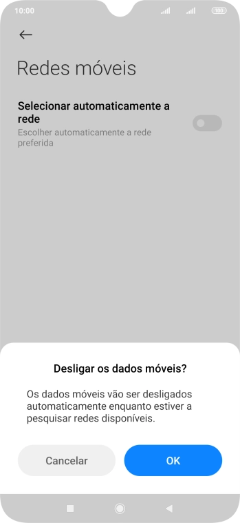 Prima OK e aguarde enquanto o telefone procura as redes.
