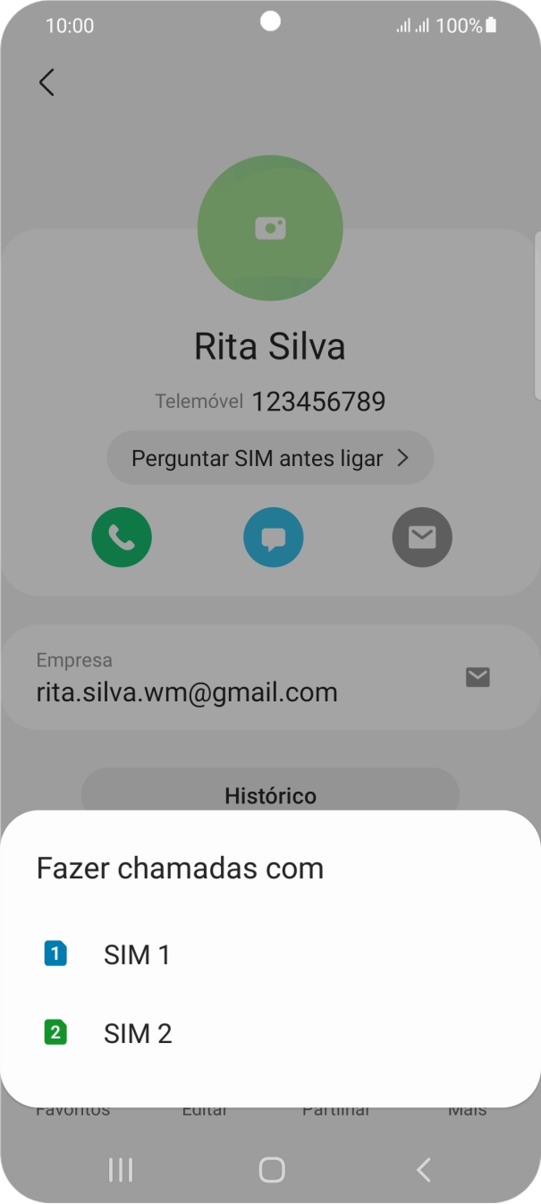 Prima o cartão SIM pretendido.