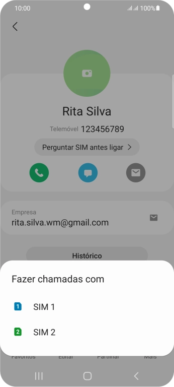 Prima o cartão SIM pretendido.